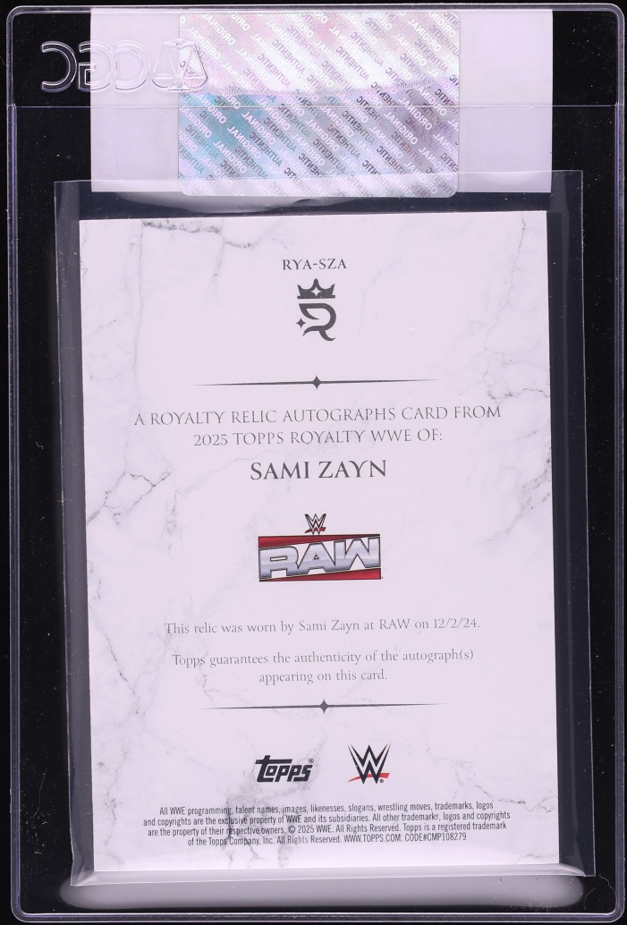 2025 Topps WWE Royalty Relic Purple Sami Zayn PATCH AUTO /50 #RYA-SZA CGC AUTH - Photo 2