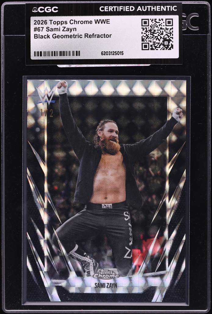 2026 Topps Chrome WWE Black Geometric Refractor Sami Zayn 1/2 #67 CGC AUTH