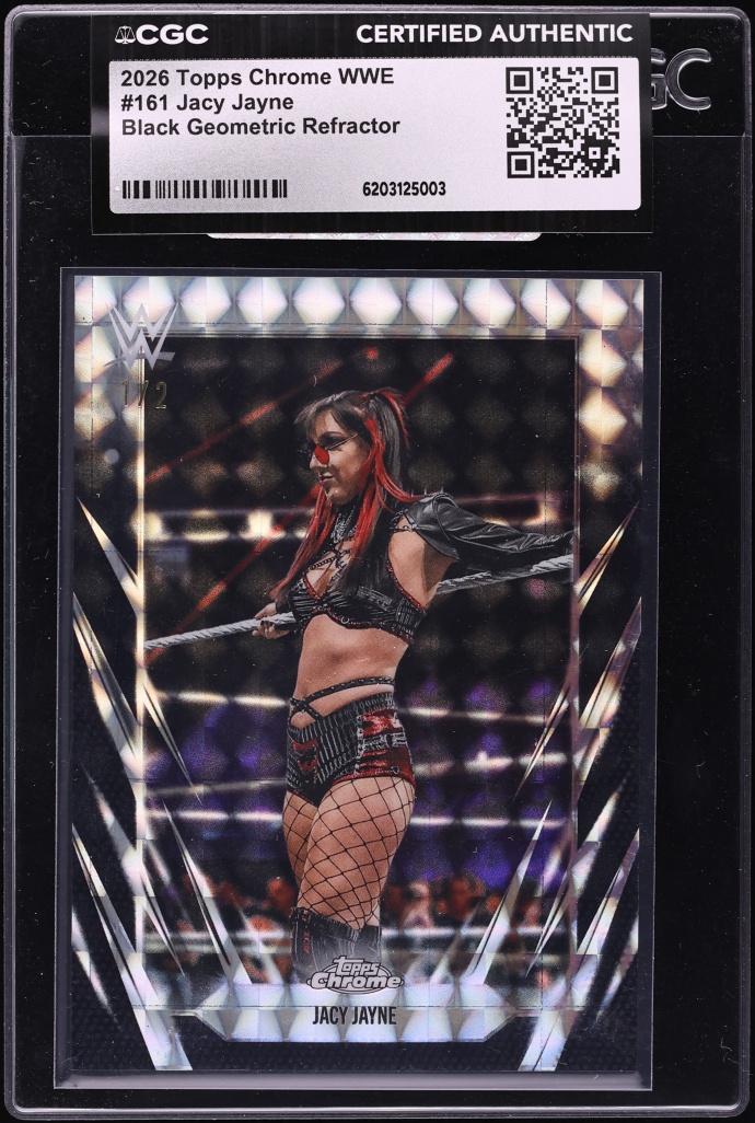 2026 Topps Chrome WWE Black Geometric Refractor Jacy Jayne 1/2 #161 CGC AUTH
