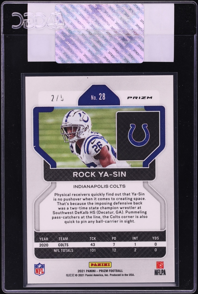 2021 Panini Prizm Gold Vinyl Rock Ya-Sin /5 #28 CGC AUTH - Photo 2