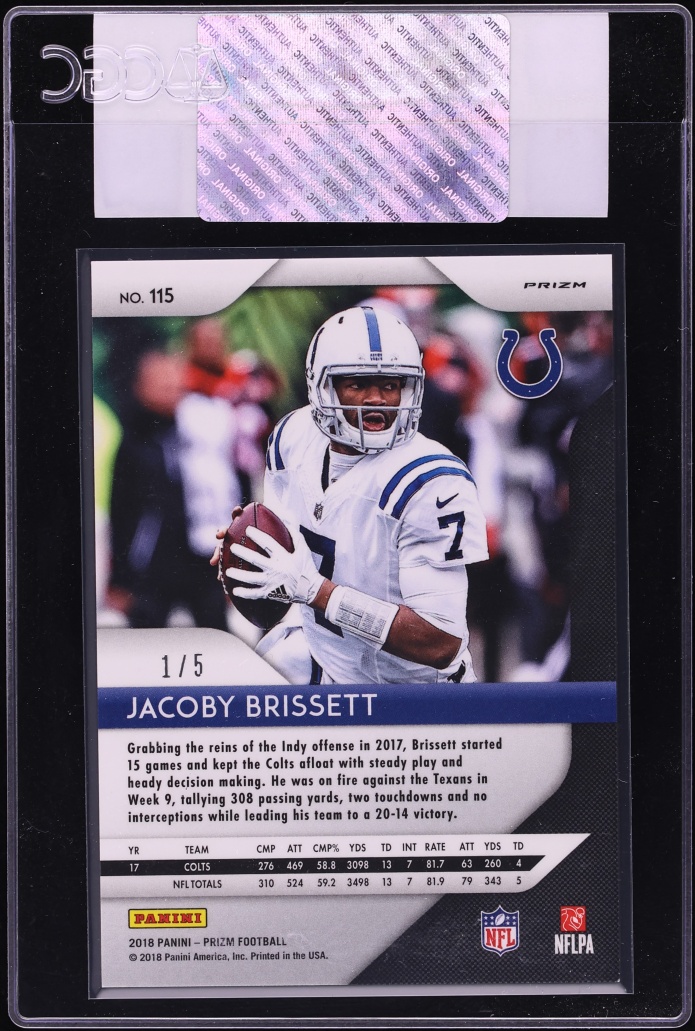 2018 Panini Prizm Gold Vinyl Jacoby Brissett 1/5 #115 CGC AUTH - Photo 2