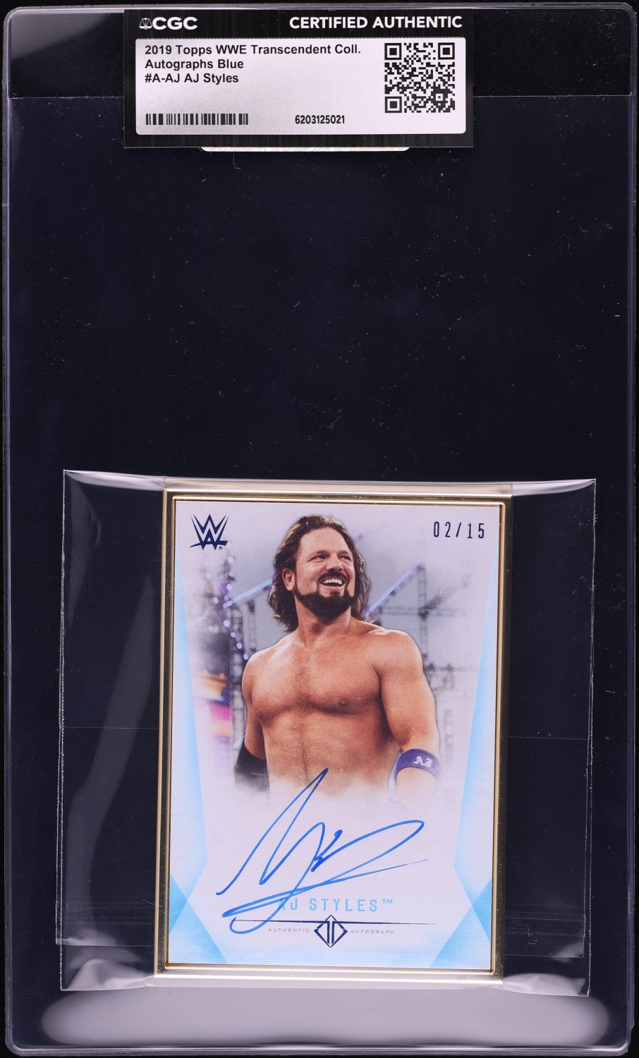2019 Topps WWE Transcendent Collection Blue AJ Styles AUTO /15 #A-AJ CGC AUTH