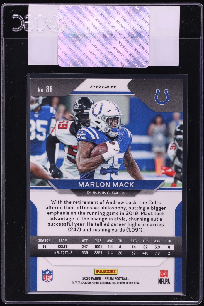 2020 Panini Prizm Gold Vinyl Marlon Mack /5 #86 CGC AUTH - Photo 2