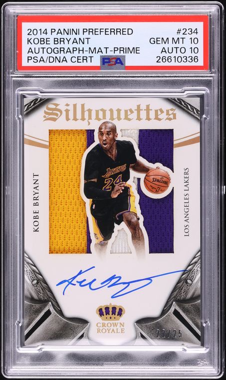 2014 Panini Preferred Silhouettes Prime Kobe Bryant PATCH AUTO DNA 10 /25 PSA 10