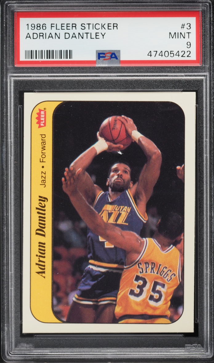 1986 Fleer Sticker Adrian Dantley #3 PSA 9 MINT