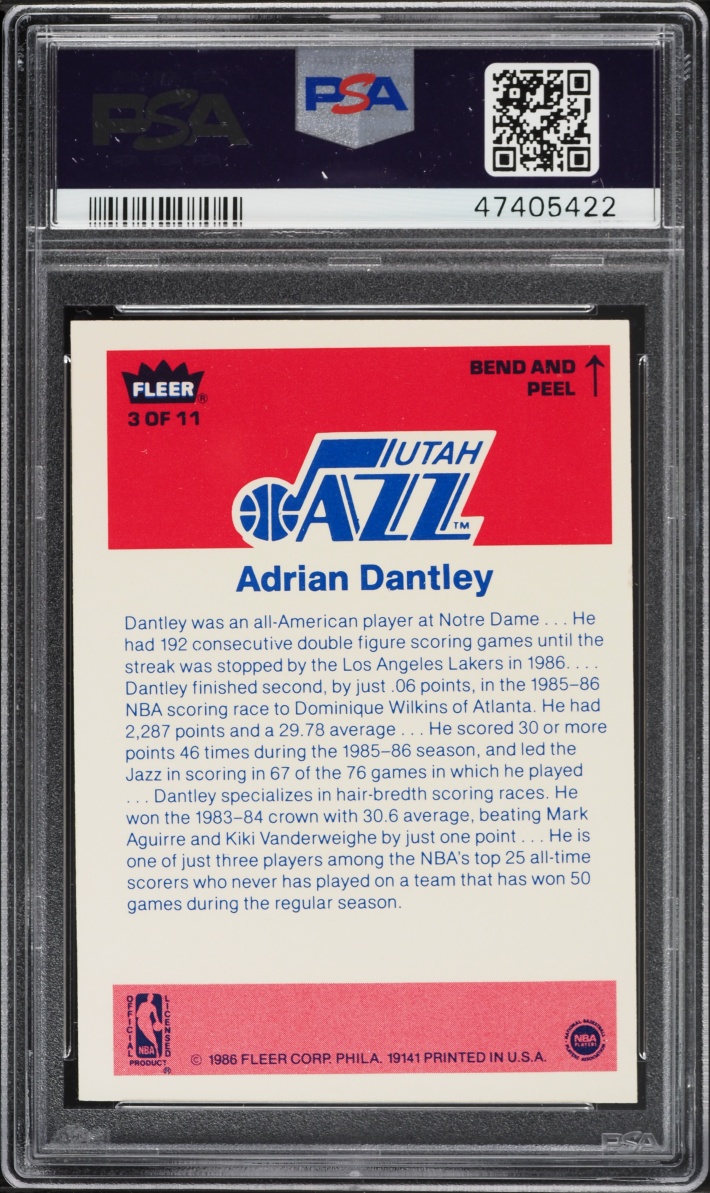 1986 Fleer Sticker Adrian Dantley #3 PSA 9 MINT