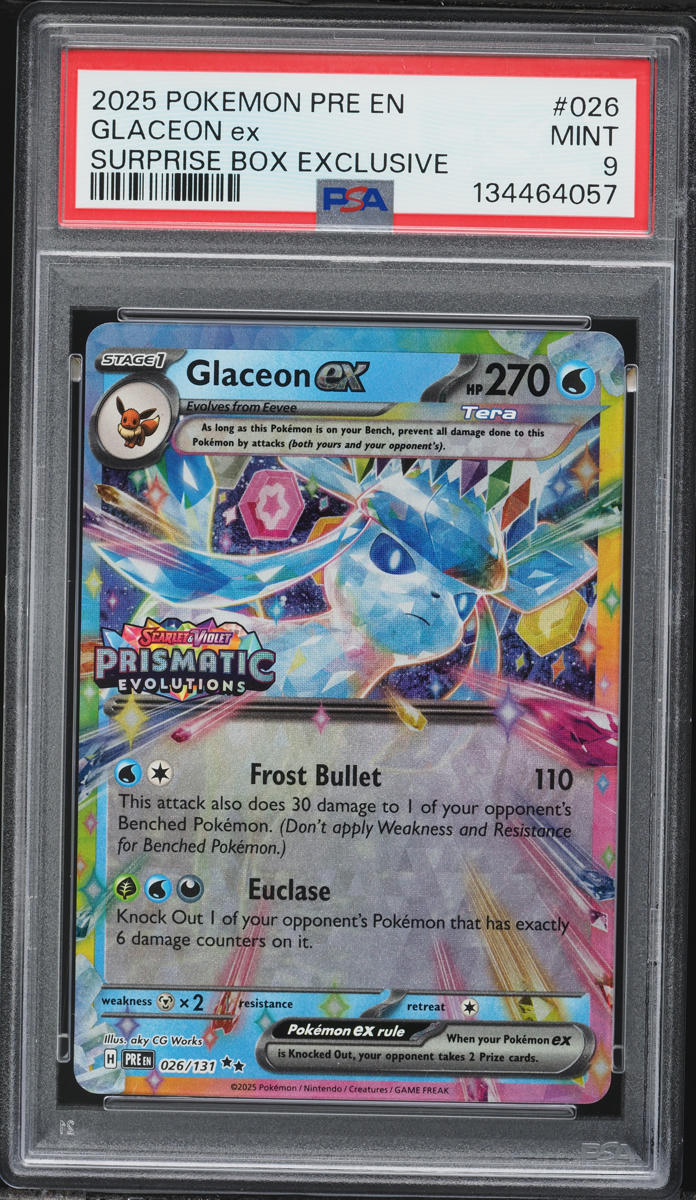 2025 Pokemon Scarlet & Violet Prismatic Evolutions Surprise Box Glaceon ex #26 PSA 9 MINT