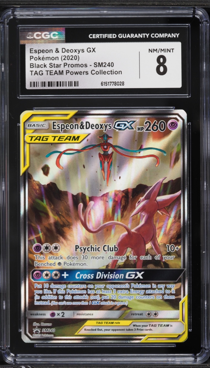 2020 Pokemon Sun & Moon Promo Tag Team Powers Alt Art Espeon & Deoxys GX #SM240 CGC 8 NM-MT