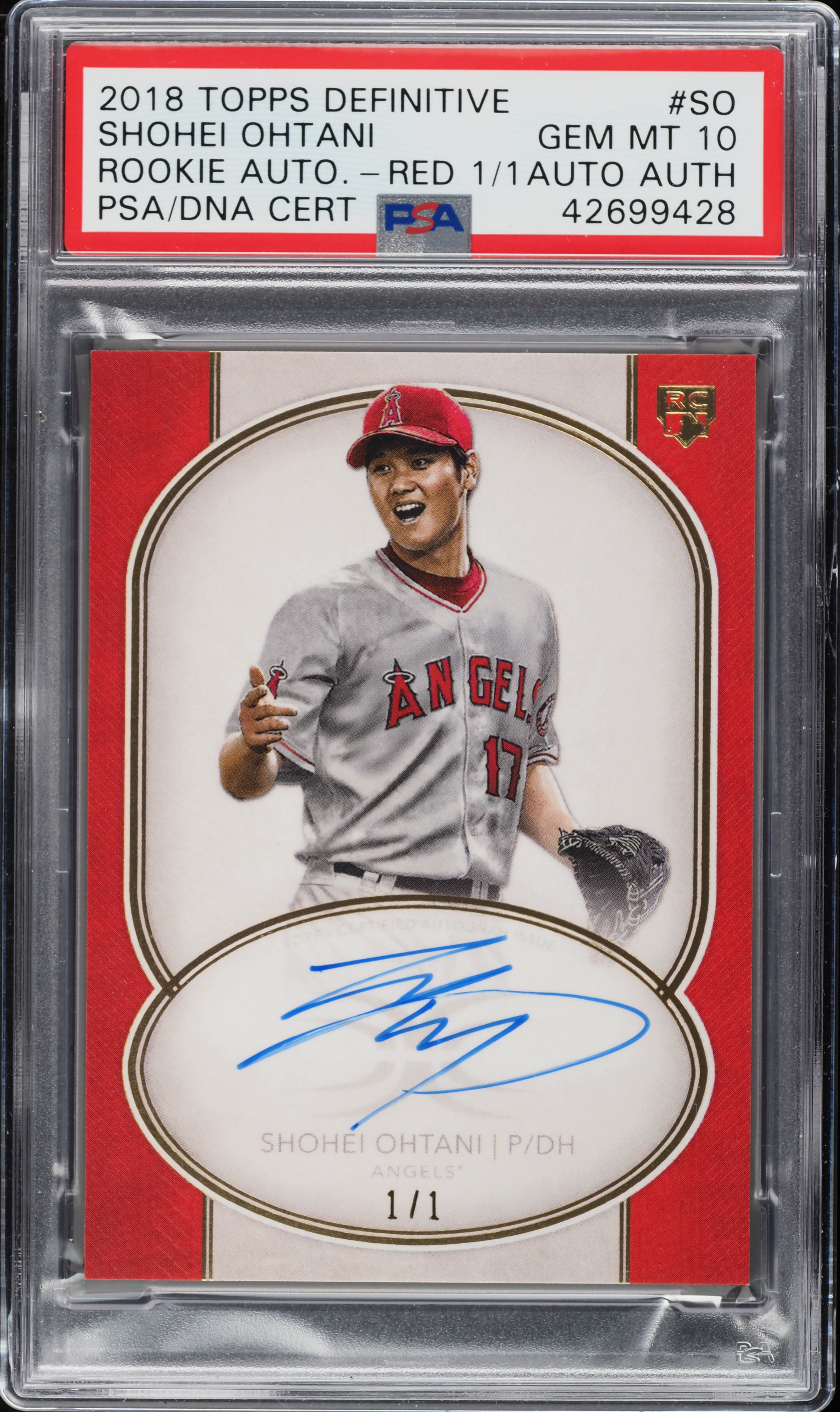 2018 Topps Definitive Red Shohei Ohtani ROOKIE AUTO 1/1 #DRA-SO
