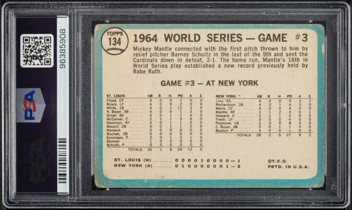 1965 Topps Mickey Mantle WORLD SERIES GAME 3 #134 PSA 1 PR