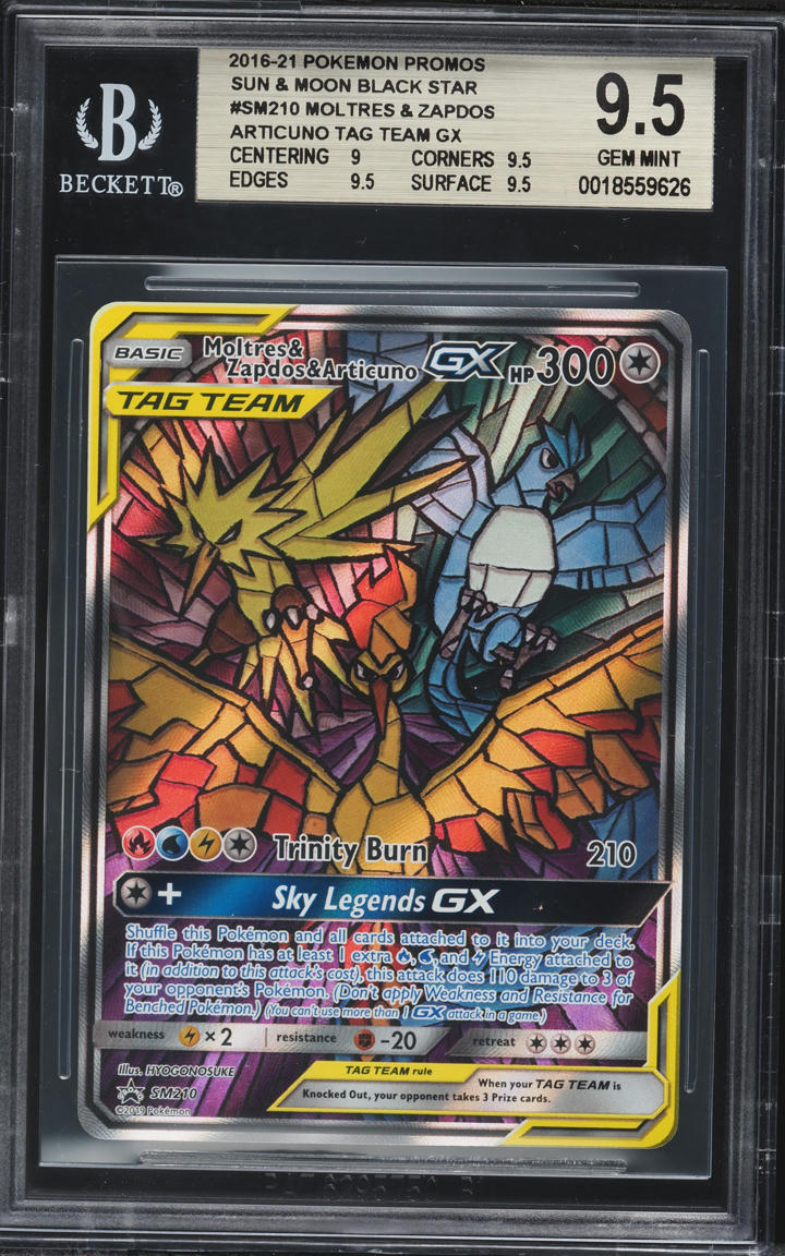 2016 Pokemon SM Promo Hidden Fates ETB Full Art Moltres Zapdos Articuno GX #SM210 BGS 9.5 GEM