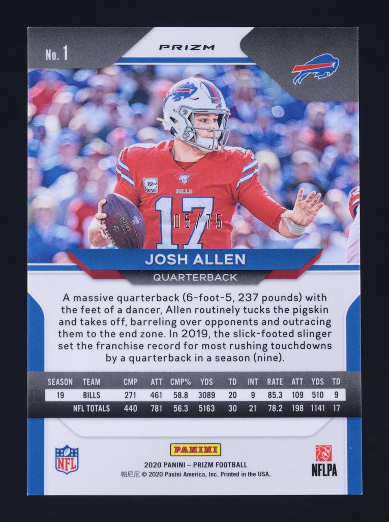 2020 Panini Prizm Green Scope Josh Allen /75 #1 MBA AUTH