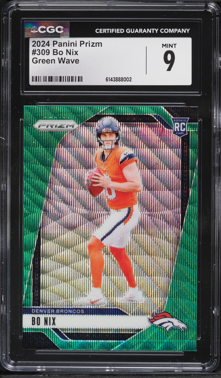 2024 Panini Prizm Green Wave Bo Nix ROOKIE #309 CGC 9 MINT