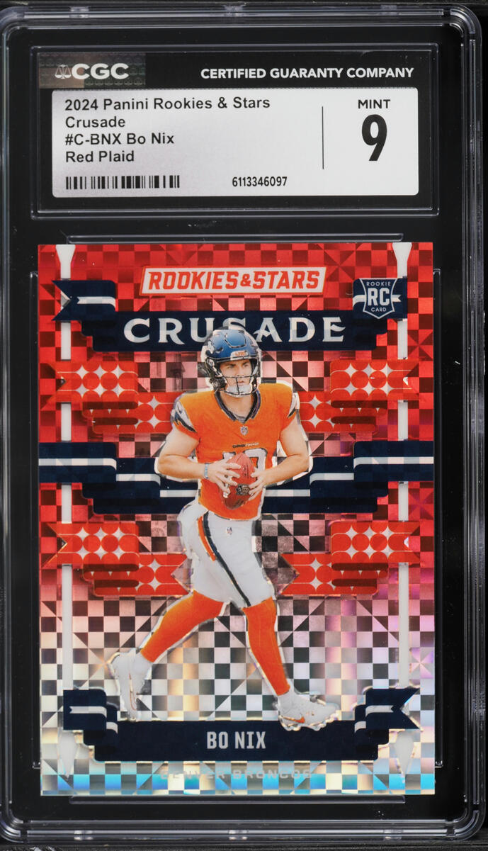 2024 Panini Rookies & Stars Crusade Red Plaid Bo Nix ROOKIE #C-BNX CGC 9 MINT