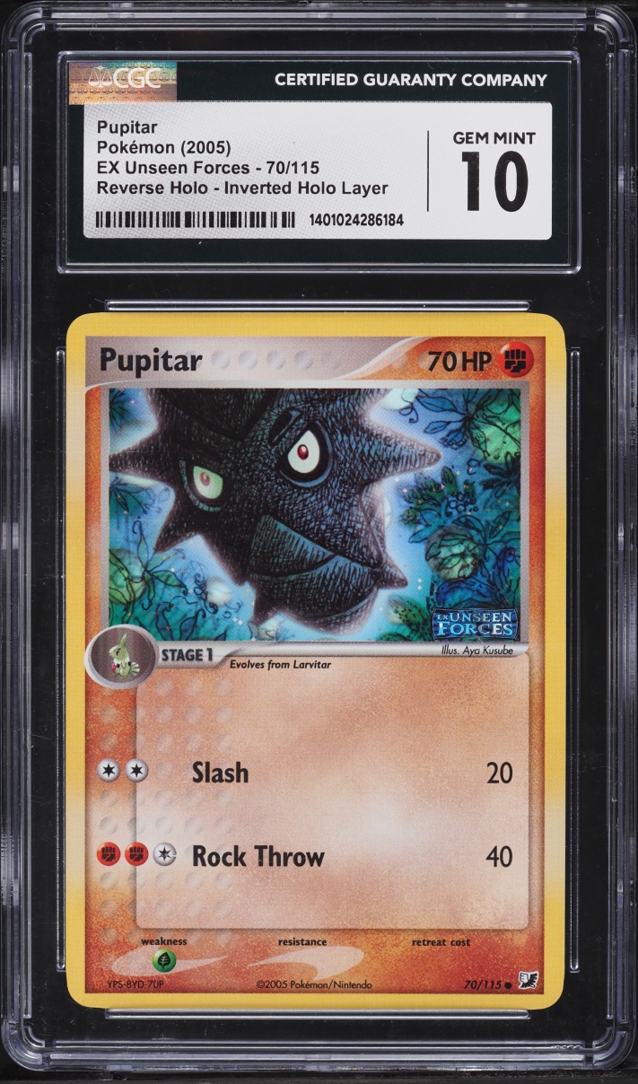 2005 Pokemon EX Unseen Forces Reverse Holo Inverted Holo Layer Pupitar #70 CGC 10 GEM MINT