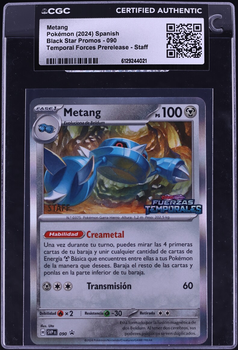 2024 Pokemon Spanish SV Promo Temporal Forces Prerelease Staff Metang #90 CGC AUTH
