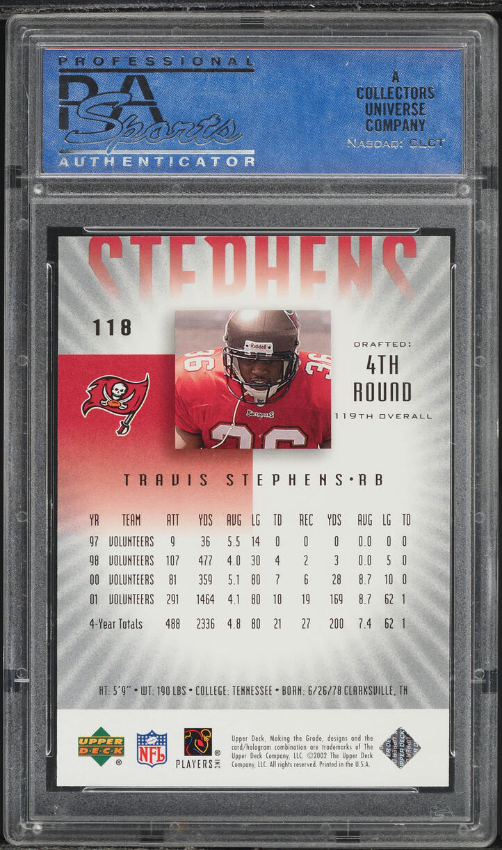 2002 UD Graded Making The Grade Level 1 Travis Stephens ROOKIE /700 #118 PSA 9