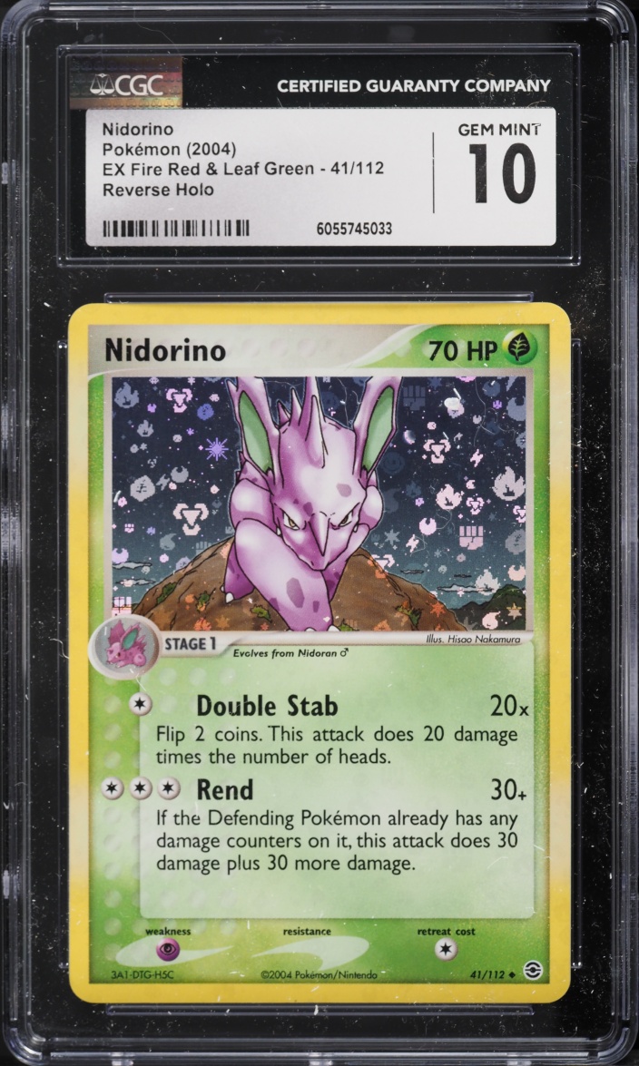 2004 Pokemon Ex Fire Red & Leaf Green Reverse Holo Nidorino #41 CGC 10 GEM MINT
