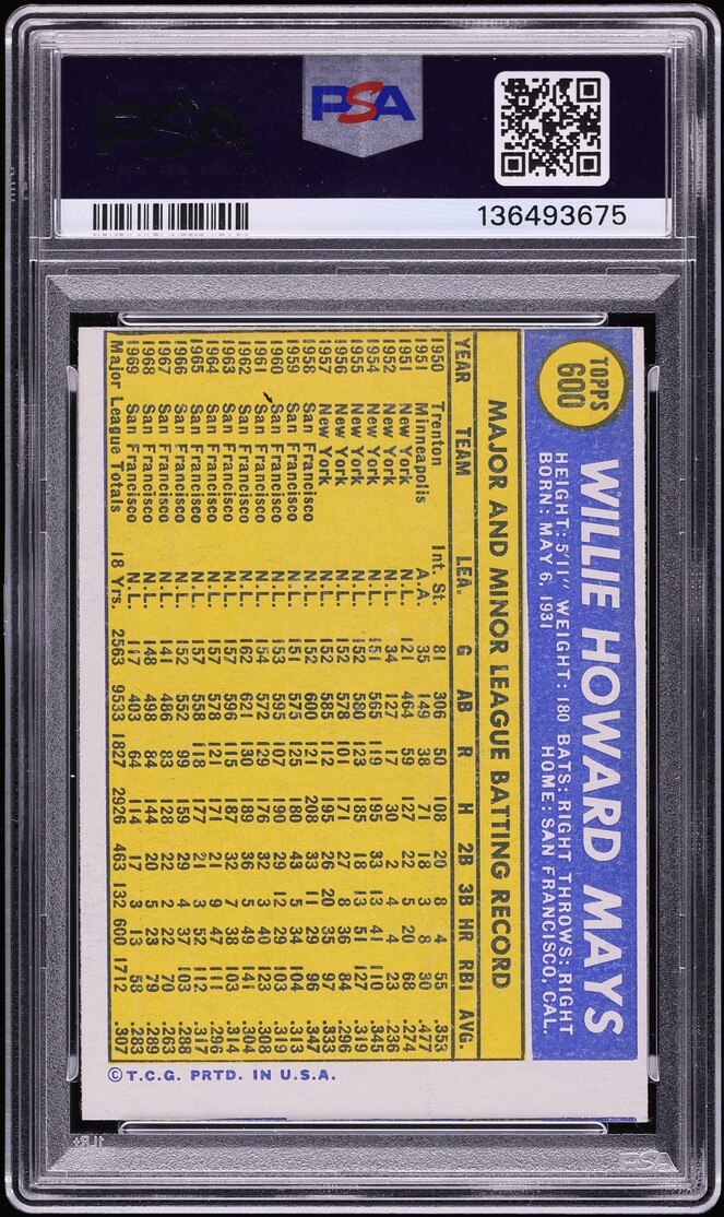 1970 Topps Willie Mays #600 PSA 6(mc) EXMT