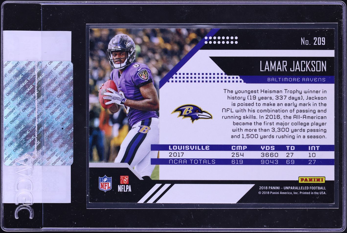 2018 Panini Unparalleled Lamar Jackson ROOKIE #209 CGC AUTH