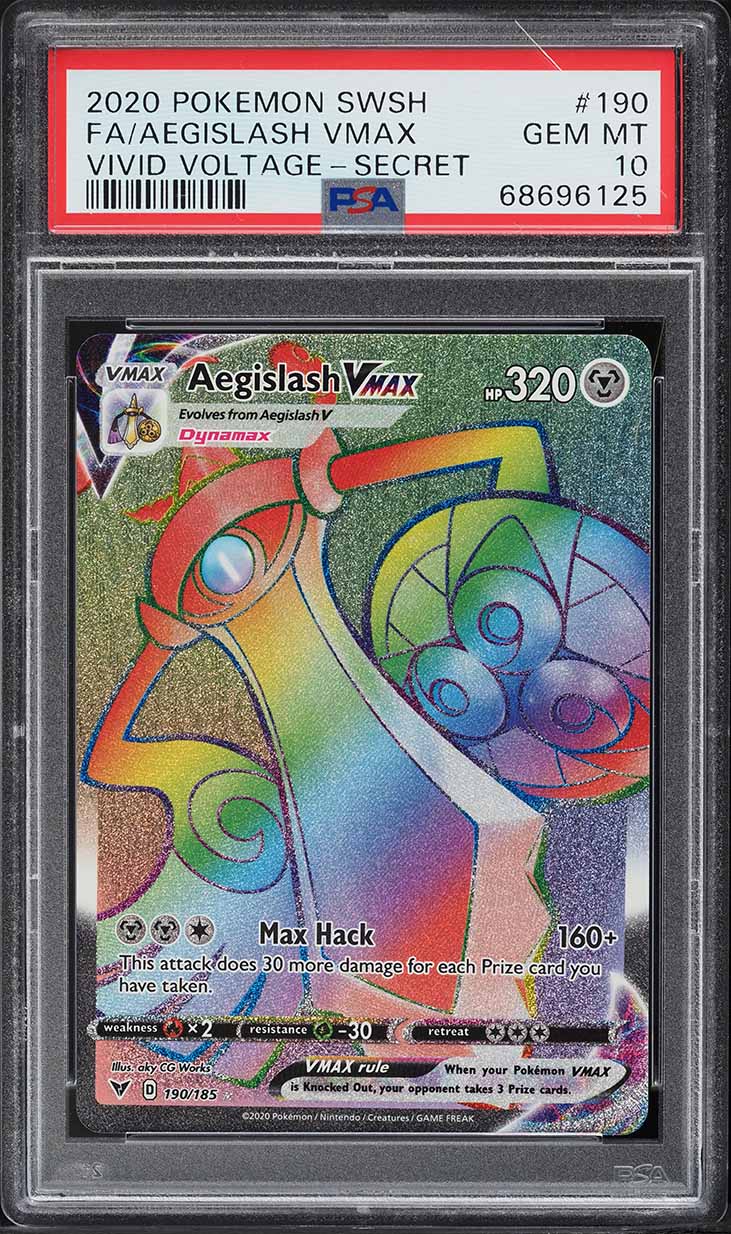 2020 Pokemon Sword & Shield Vivid Voltage Rainbow Rare Aegislash VMAX #190 PSA 10