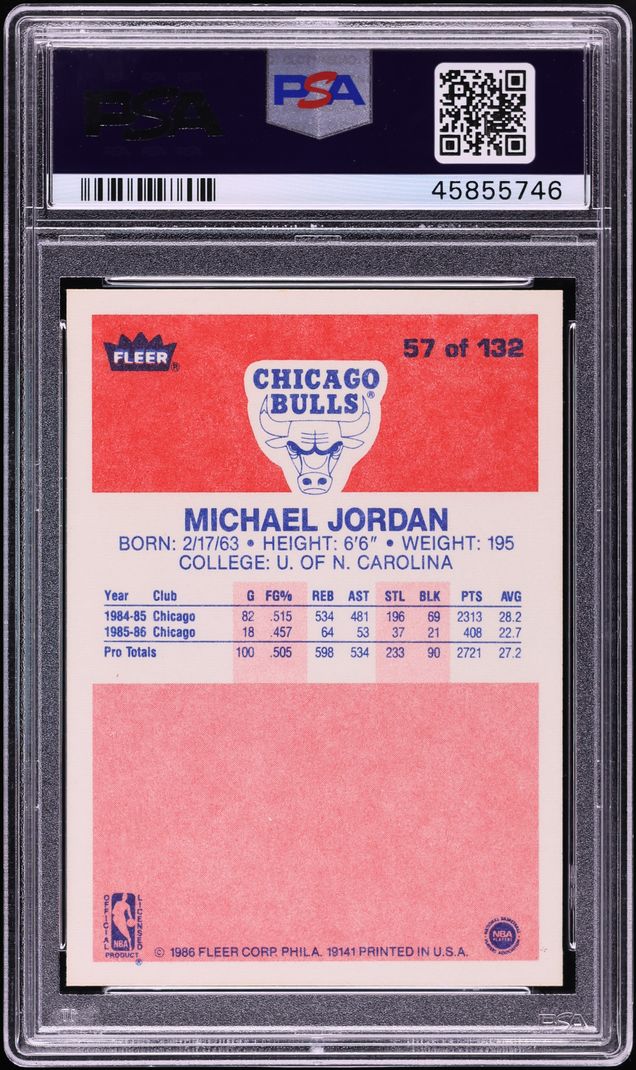 1986 Fleer Basketball Michael Jordan ROOKIE #57 PSA 10 GEM MINT