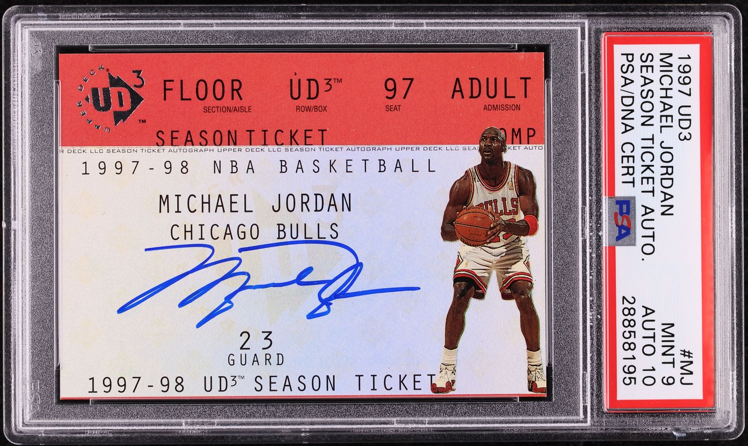 1997 UD3 Season Ticket Michael Jordan AUTO DNA 10 #MJ PSA 9 MINT