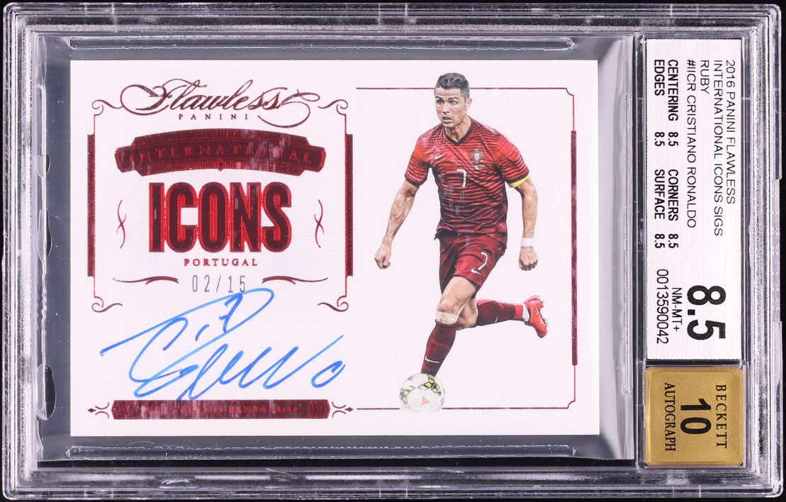 2016 Panini Flawless International Icons Ruby Cristiano Ronaldo AUTO /15 #II-CR7 BGS 8.5 NM-MT+