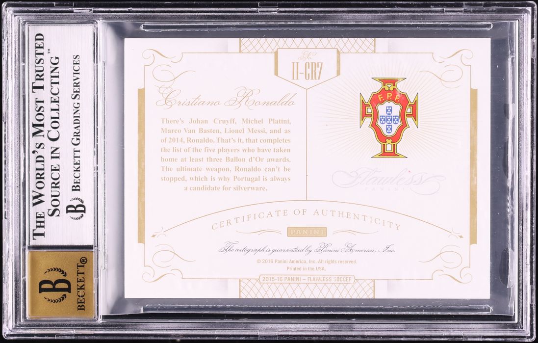 2016 Panini Flawless International Icons Ruby Cristiano Ronaldo AUTO /15 #II-CR7 BGS 8.5 NM-MT+