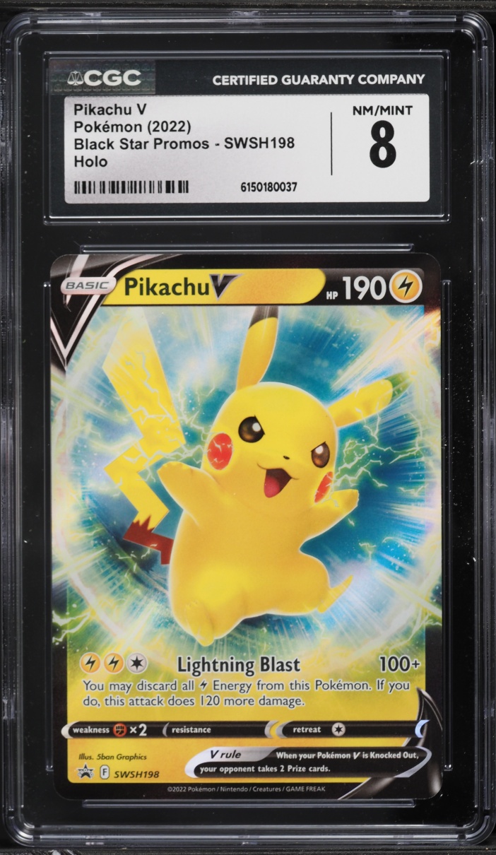 2022 Pokemon Sword & Shield Black Star Promo Alt Art Pikachu V #SWSH198 CGC 8 NM-MT