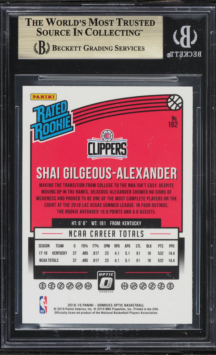 2018 Donruss Optic Shai Gilgeous-Alexander ROOKIE #162 BGS 9.5 GEM MINT