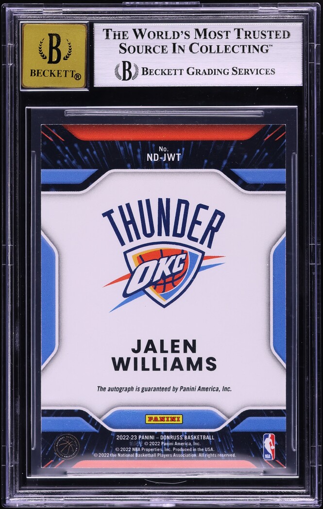 2022 Donruss Next Day Jalen Williams ROOKIE AUTO #ND-JWT BGS 8.5 NM-MT+ - Photo 2