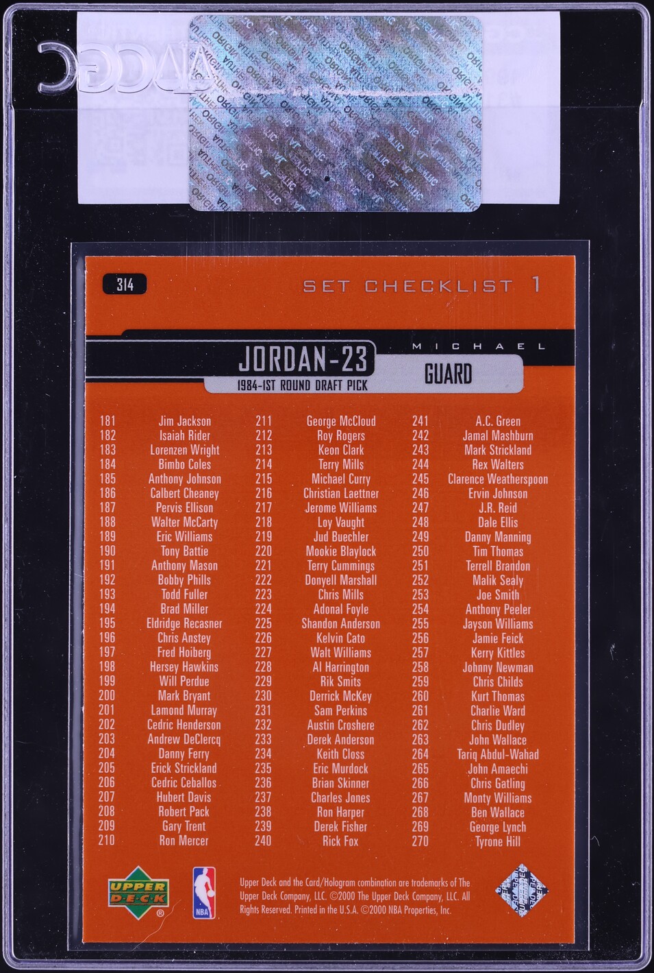 1999 Upper Deck Basketball Michael Jordan #314 CGC AUTH