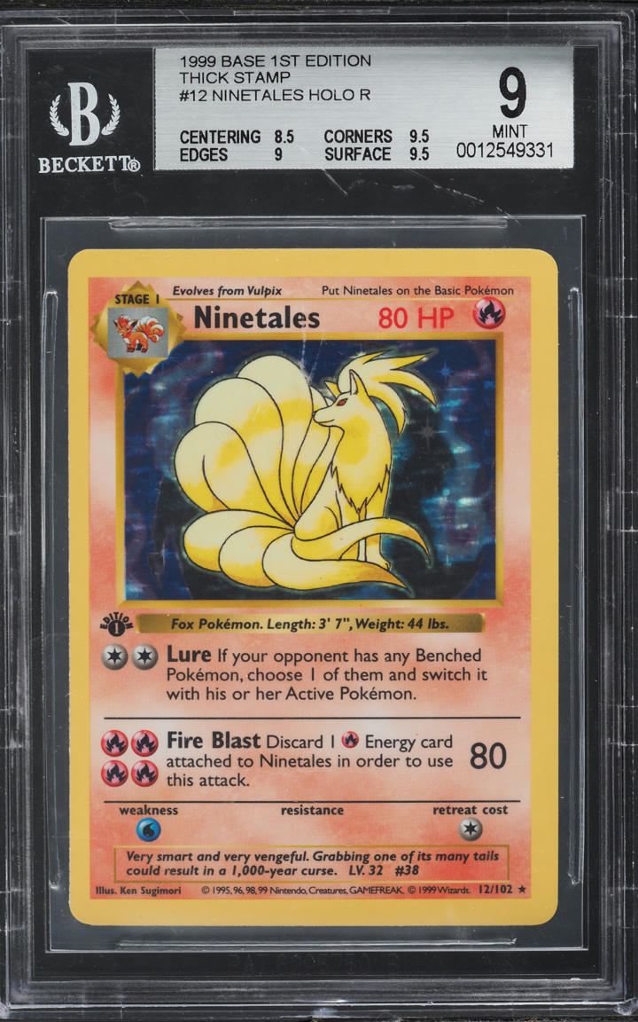 1999 Pokemon Base Set Shadowless 1st Ed Thick Stamp Holo Ninetales #12 BGS 9