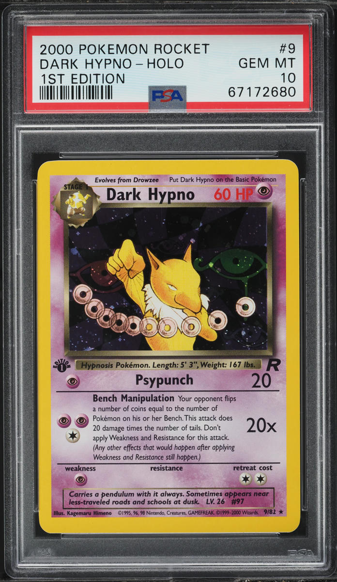 2000 Pokemon Team Rocket 1st Edition Holo Dark Hypno #9 PSA 10 GEM MINT