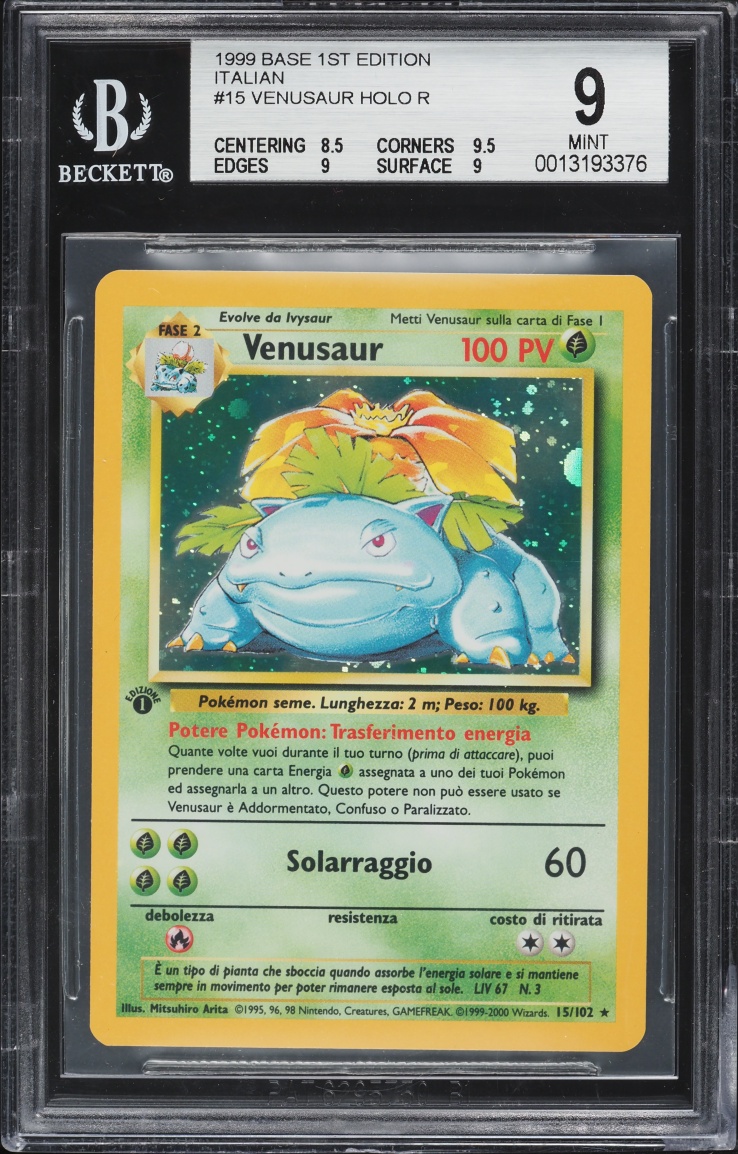 1999 Pokemon Italian Base Set 1st Edition Holo Venusaur #15 BGS 9 MINT