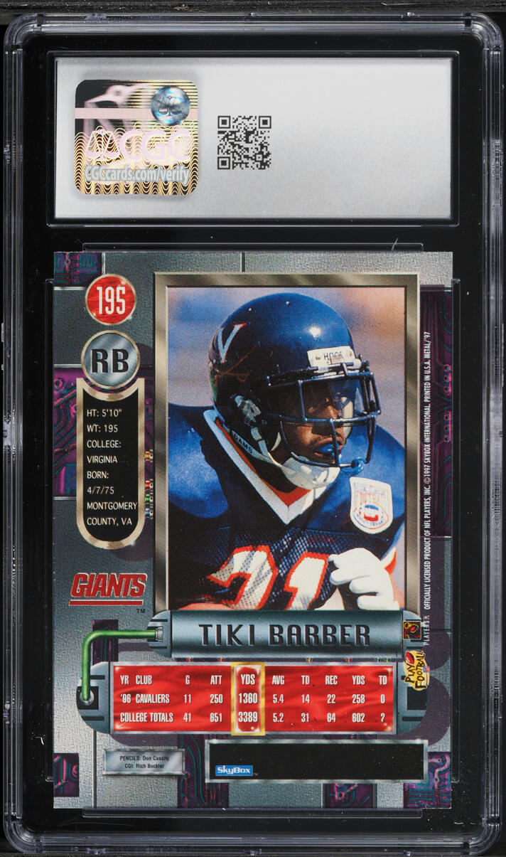 1997 Metal Universe Football Tiki Barber #195 CGC 8.5 NM-MT+