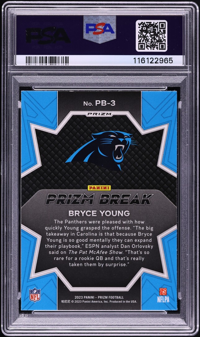2023 Panini Prizm Break No Huddle Bryce Young ROOKIE #PB3 PSA 9 MINT