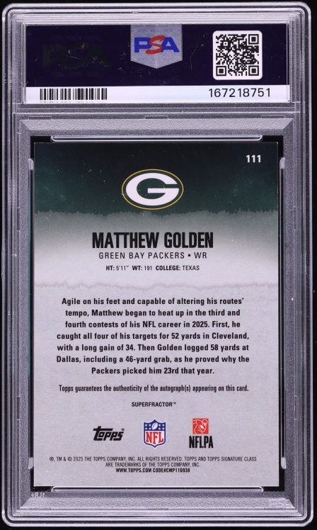 2025 Topps Signature Class Chrome Superfractor Matthew Golden ROOKIE AUTO 1/1 #111 PSA 8 NM-MT - Photo 2