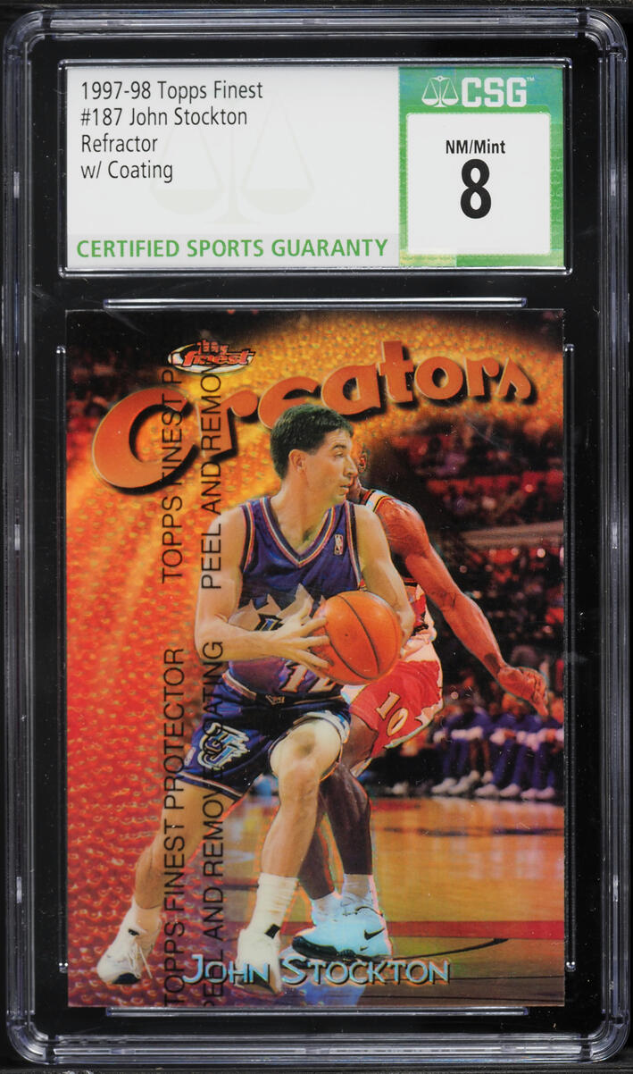 1997 Finest Refractor w/ Coating John Stockton #187 CSG 8 NM-MT
