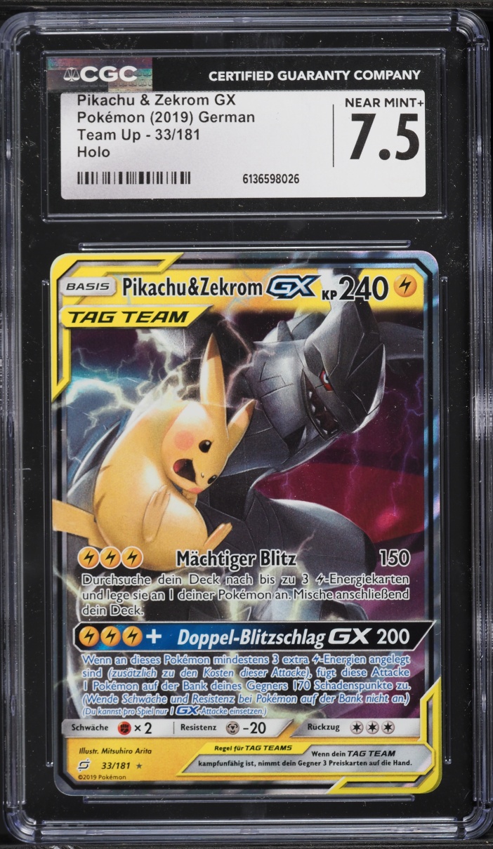 2019 Pokemon Sun & Moon Team Up Pikachu & Zekrom GX #33 CGC 7.5 NRMT+