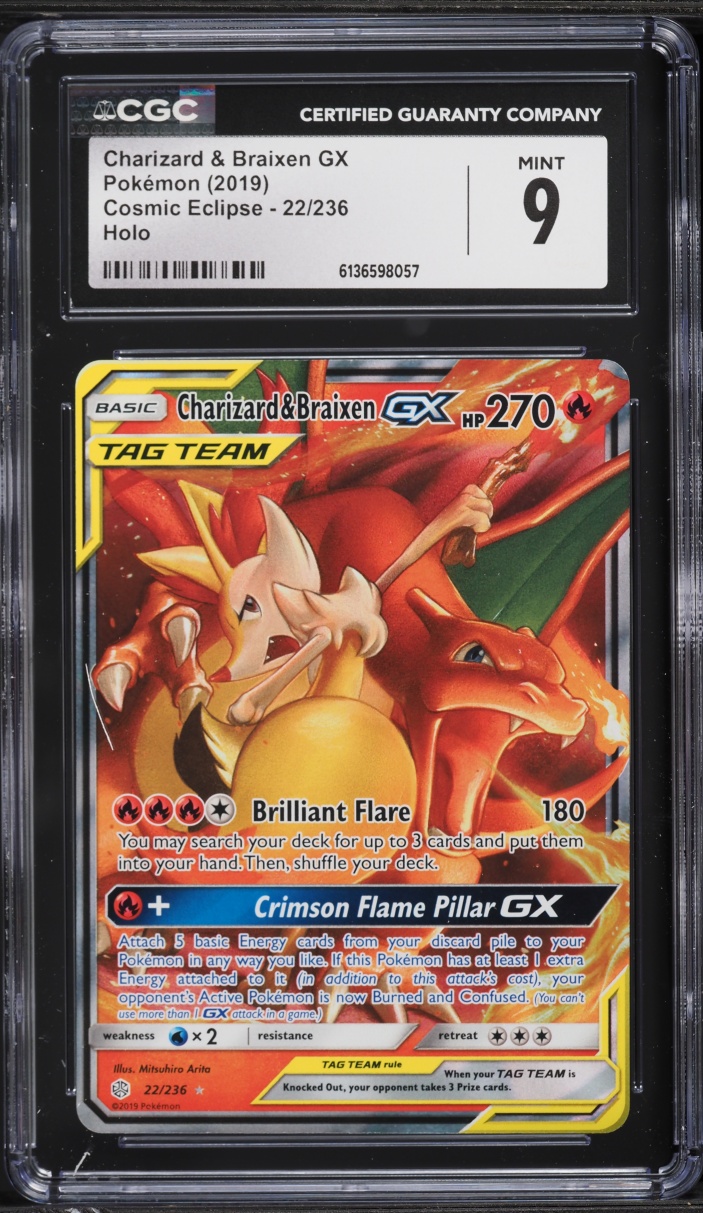 2019 Pokemon Sun & Moon Cosmic Eclipse Charizard & Braixen GX #22 CGC 9 MINT