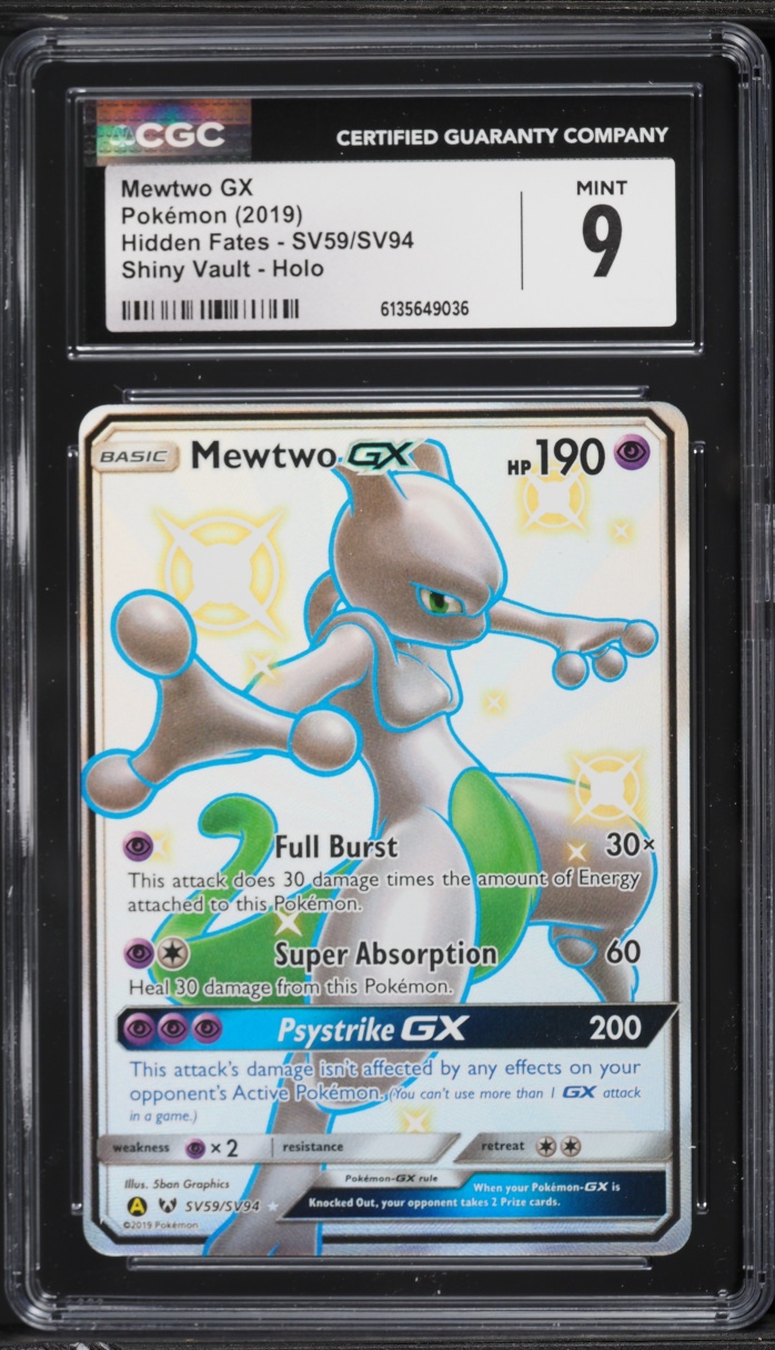2019 Pokemon Sun & Moon Hidden Fates Shiny Vault Full Art Mewtwo GX #SV59 CGC 9 MINT