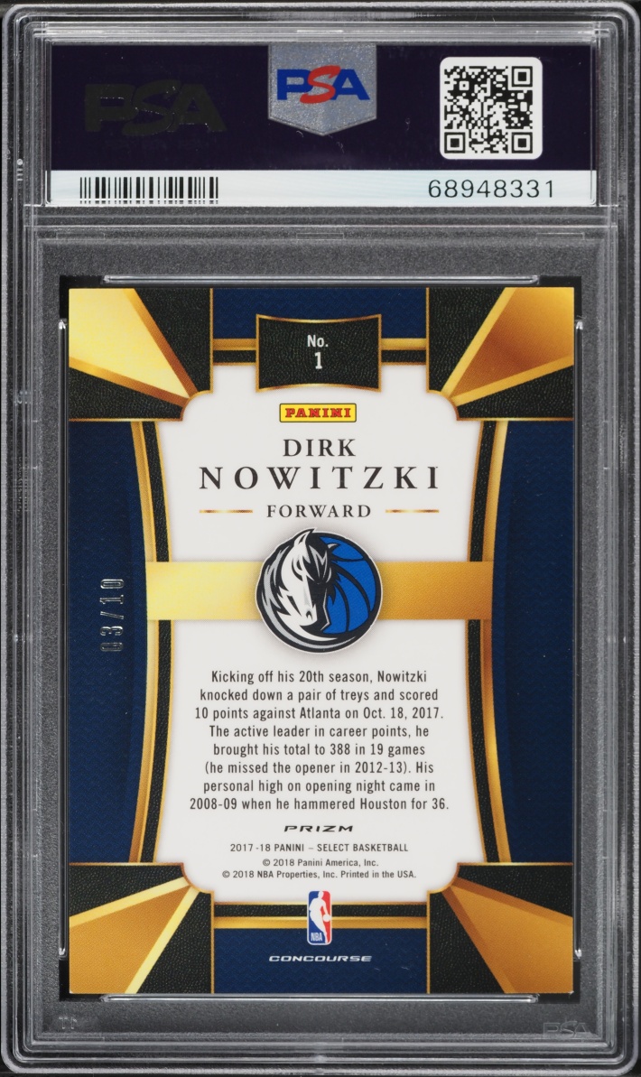 2017 Select Concourse Gold Prizm Dirk Nowitzki /10 #1 PSA 9 MINT - Photo 2