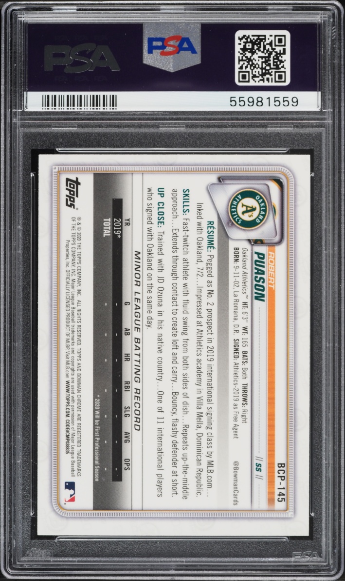 2020 Bowman Chrome Mega Box Robert Puason PROSPECT #BCP-145 PSA 9 MINT
