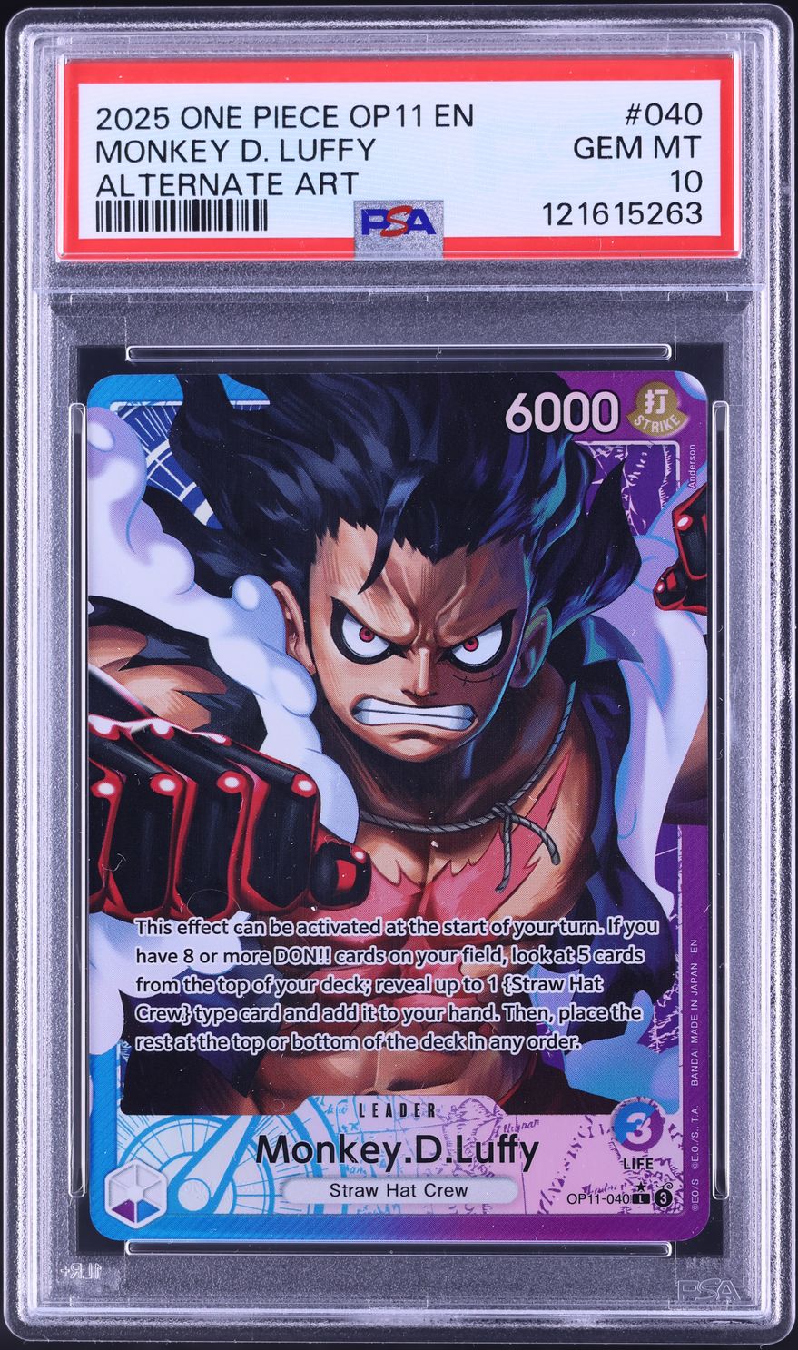2025 One Piece Fist Of Divine Speed Alt Art Monkey D. Luffy L #040 PSA 10 GEM MINT