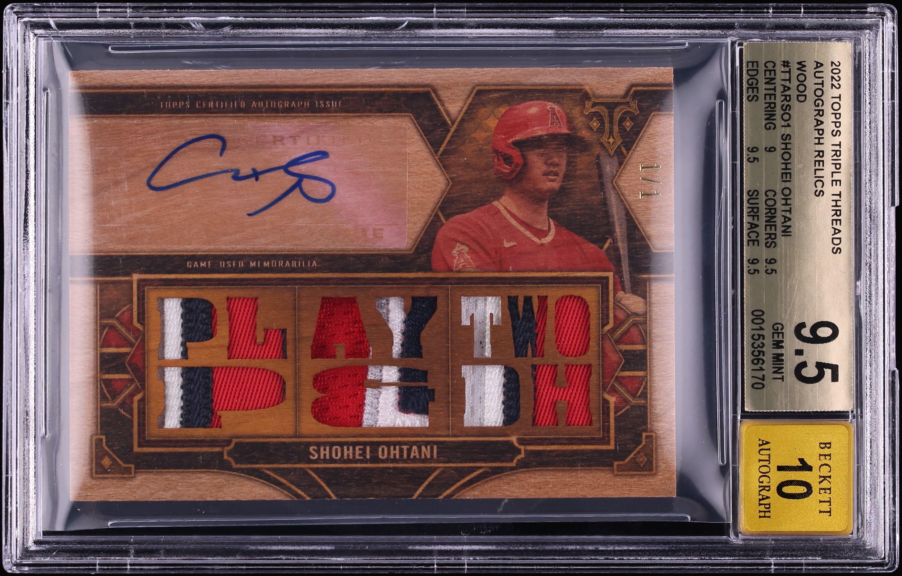 2022 Topps Triple Threads Wood Shohei Ohtani PATCH AUTO 1/1 #TTAR