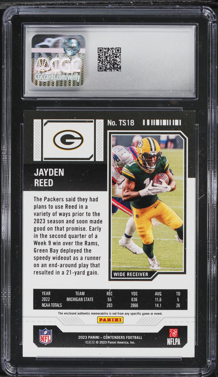2023 Panini Contenders Ticket Jayden Reed ROOKIE PATCH #TS18 CGC 7.5 NRMT+