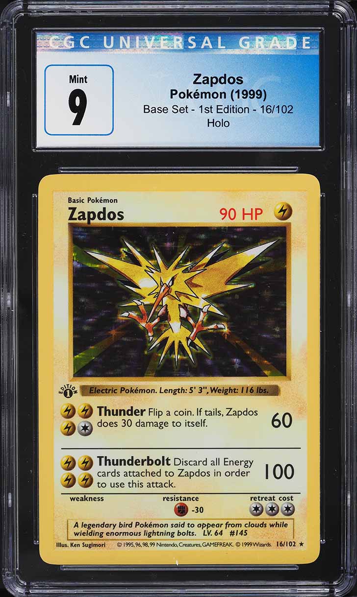 1999 Pokemon Base Set Shadowless 1st Edition Holo Zapdos #16 CGC 9 MINT