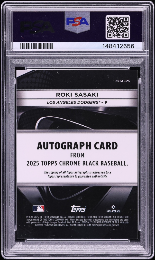2025 Topps Chrome Black Red Refractor Roki Sasaki ROOKIE AUTO DNA 10 /5 #CBA-RS PSA 8 NM-MT